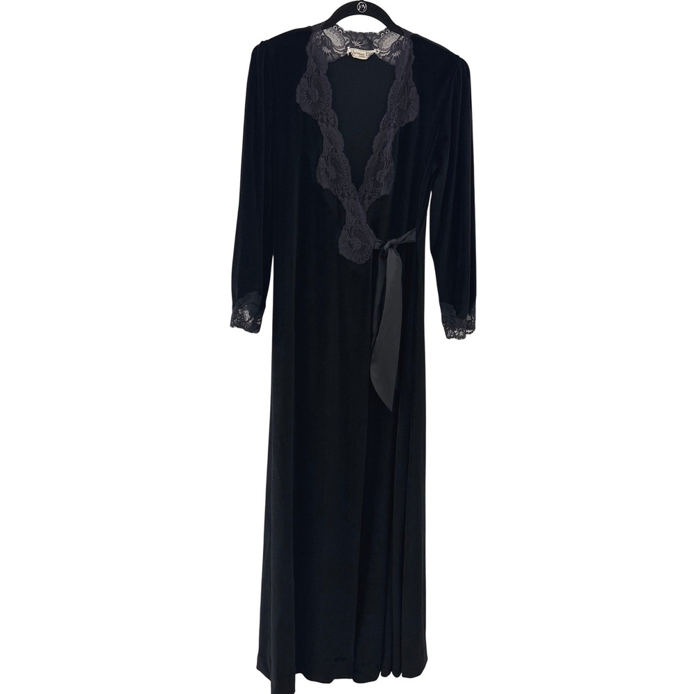 Christian Dior Lingerie Vintage Black Velvet Lace Wrap Robe Small Coquette
